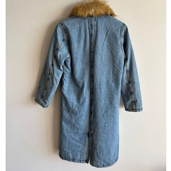 Zara Womens Detachable Faux fur Collar Long Denim Coat Denim Size Small - Picture 8 of 16